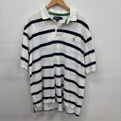 Y475 Polo By Ralph Lauren 3XB ボーダー 柄 半袖ラガーシャツ ポロ ヴィンテージ ポロシャツ 刺繍 ロゴ 古着卸 アメリカ仕入