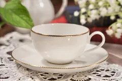A【Noritake】ノリタケ ボーンチャイナ 白磁 金彩ライン ティーカップ＆ソーサー