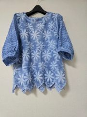 美品】DISAYA ディサヤ 総レースブラウス ライトブルー 配色レース M 