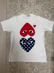 コムデギャルソン Tシャツ 水玉 ドット 赤ハート ホワイト 半袖 サイズ