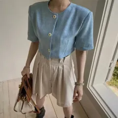 サマーツイード クロップド 半袖 パッド ジャケット