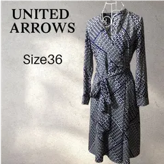 UNITED ARROWS ユナイテッドアローズ 幾何学柄 カシュクール風ワンピース 36 ネイビー