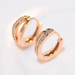 ダイヤモンド ライン イヤリング 　 フープ　＾二層　ローズゴールド フープピアス