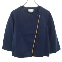 Laura Ashley ローラアシュレイ リネンブレンド ノーカラージャケット 0 ネイビー レディース 古着のサムネイル