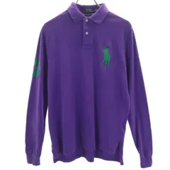 POLO RALPH LAUREN ポロラルフローレン ビッグポニー刺繍 長袖 ポロシャツ M パープル 鹿の子 メンズ 古着