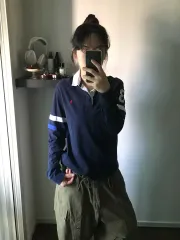 ポロラルフローレン ポニー ロゴ ネイビー 長袖 ラグビーシャツ