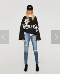 ZARA 刺繍ダメージ CUT デニム ズボン 出品