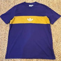 デッドストック】アディダス 90s USA製 ボーダーTシャツ 紫黄 L XL 