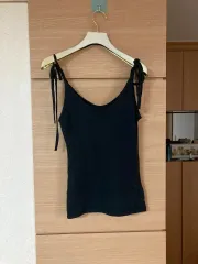 リネンコットンブレンド ショルダーリボン ノースリーブ