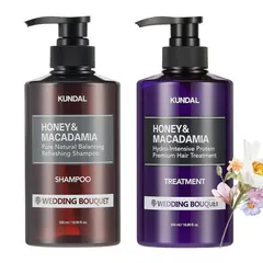 KUNDAL　ウェディングブーケの香り｜ハニー＆マカダミア シャンプー＆トリートメント セット (各500ml・ボトル) 　使用期限：2027.12.06