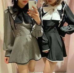 JILTU petit frill dress pattern 千鳥柄ワンピース - メルカリ