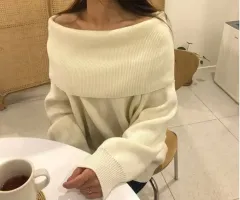 オーバーサイズ オフショルダー 華奢 ルーズニット アイボリー