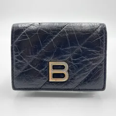 BALENCIAGA（バレンシアガ）Crush フラップコイン＆カードホルダー キルテッド レザー ブラック ゴールド金具 コンパクト財布 コインケース カードケース レディース【中古】