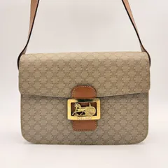 CELINE（セリーヌ）ヴィンテージ マカダム柄 ショルダーバッグ PVC×レザー ベージュ系 馬車金具 ゴールドトーン レディース