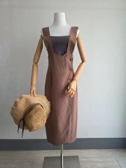 DOU DOUフロントジップ キャミワンピース ロング丈 ベージュ 38 - メルカリ