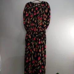 ブラック花柄ロングワンピース100サイズ夏 258195