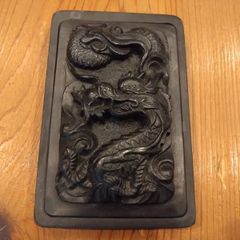 龍彫刻 蓋付き硯 すずり 書道具 古道具 Japanese vintage dragon