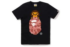 A BATHING APE ピンクカモ猿プリント 長袖Tシャツ ブラック M - メルカリ