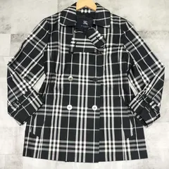 シルク混【美品】BURBERRY LONDON ノバチェック ブラックチェックショートコート チェック柄 春 秋 スプリングコート ダブルブレスト ボタン 11  M シルク コットン トレンチコート ダブルブレスト