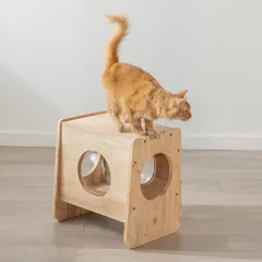 天然木 キャットキューブ 透明ボウル ナチュラル ネコ 猫 ねこ ゲージ タワー