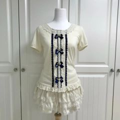 00s 姫ギャル レース襟パフスリーブトップス リボン付き リズリサ
