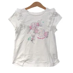 メゾピアノ 半袖Ｔシャツ トップス フリル キャンディー柄 キッズ 女の子用 130サイズ 白×ピンク Mezzo Piano 【中古】