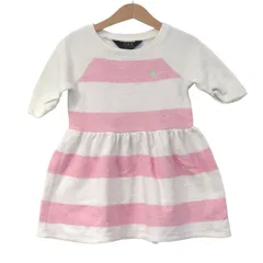 ポロラルフローレン ワンピース トップス ボーダー柄 スウェット キッズ 女の子用 3/3T 100/56サイズ 白×ピンク POLO RALPH LAUREN 【中古】