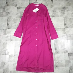洗える【未使用品】タグ付き ZARA  コットン リネン ロングシャツワンピース Sサイズ ピンク 羽織 2way スキッパー マキシ丈 サイドスリット オーバーサイズ バンドカラー ザラ シェルボタン