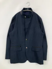 COLLECTION コレクション テーラードジャケット ネイビー レザー・本革 チェック柄 ミドル丈 フードなし シングル