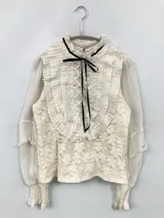 k・three ケイスリー シャツ/ブラウス M-L対応 ホワイト レース フリル 刺繍 リボン 長袖 スタンドカラー ショート丈