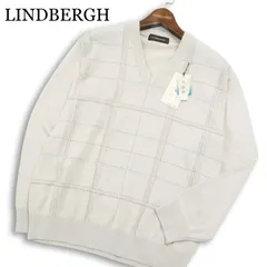 未使用★ LINDBERGH リンドバーグ 麻 リネン混 チェック柄 ニット Vネック セーター 日本製 Sz.M メンズ 灰 グレーのサムネイル