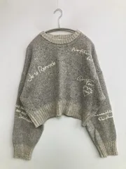 mily bilet ニット/セーター L グレー ニット 無地 刺繍 ショート丈 長袖 クルーネック(丸首)