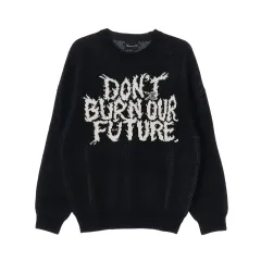 (新品) M アジョバイアジョ ブラック スローガン ヘビー ニット セーターのサムネイル