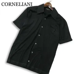 イタリア製★ CORNELIANI コルネリアーニ 春夏★ 半袖 ステッチ シャツ Sz.46 メンズ 黒のサムネイル