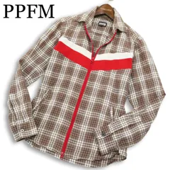 PPFM ペイトンプレイス 通年★ 長袖 切替 ライン チェック柄 ジップアップ シャツ Sz.M メンズのサムネイル