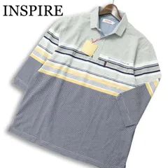 【新品 未使用】 INSPIRE インスパイア 春夏★ 七分袖 鹿の子 ボーダー 切替 ポロシャツ 大きいサイズ Sz.LL メンズのサムネイル