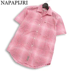 NAPAPIJRI ナパピリ 春夏 コットン100％★ 半袖 ギンガムチェック ロゴ刺繍 ボタンダウン シャツ Sz.S メンズのサムネイル