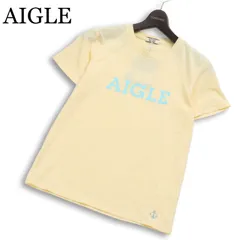 【新品 未使用】 AIGLE エーグル 春夏 吸汗速乾★ 半袖 ロゴプリント メランジ 刺繍 Tシャツ カットソー Sz.XS メンズ 黄色のサムネイル