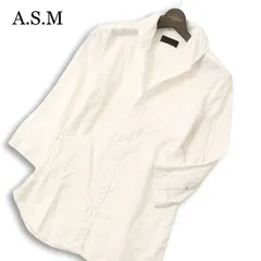 A.S.M アトリエサブ メン 春夏★ 麻 リネン混 七分袖 スリム ボタンダウン シャツ Sz.M メンズ 白 ホワイトのサムネイル