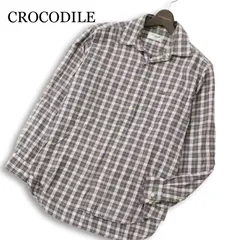 CROCODILE クロコダイル 通年 コットン100％★ 長袖 チェック柄 ロゴ刺繍 ボタンダウン シャツ Sz.L メンズ