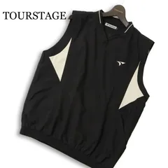 TOURSTAGE ツアーステージ ゴルフ 通年★ Vネック ロゴ刺繍 切替 メッシュ ベスト Sz.L メンズ 黒