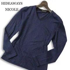 HIDEAWAYS NICOLE ハイダウェイ ニコル 通年★ 長袖 Vネック ストライプ スリム ストレッチ カットソー Sz.46 メンズ 紺のサムネイル