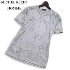 MICHEL KLEIN HOMME ミッシェルクラン オム 春夏★ 半袖 スリム ジャガード Vネック Tシャツ 日本製 Sz.46 メンズ 灰のサムネイル