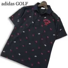 adidas GOLF アディダス ゴルフ 春夏★ 半袖 鹿の子 ロゴ刺繍 ヤシの木柄 ゴルフウェア ポロシャツ Sz.S メンズ 紺