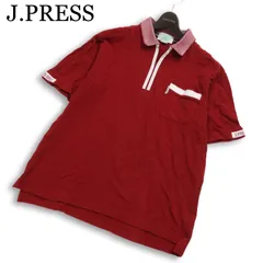 J.PRESS ジェイプレス 春夏★ 半袖 ハーフジップ 鹿の子 ロゴ刺繍 ポロシャツ 日本製 Sz.M メンズ ゴルフ 赤系のサムネイル