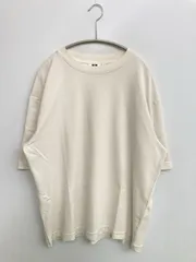 UNIQLO U ユニクロユー Tシャツ/カットソー L アイボリー 無地 ミドル丈 半袖 クルーネック(丸首)