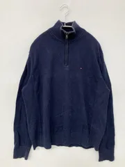 TOMMY HILFIGER トミーヒルフィガー ニット/セーター L/G ネイビー コットン 無地 ワンポイント ミドル丈 長袖 タートルネック/ハイネック