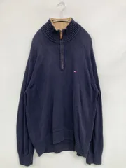 TOMMY HILFIGER トミーヒルフィガー ニット/セーター XL ネイビー コットン 無地 ワンポイント ブランドロゴ ミドル丈 長袖 タートルネック/ハイネック