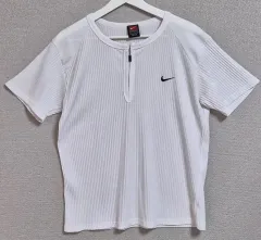 M) ナイキ ヴィンテージ 白 ラウンド ハーフジップ 半袖Tシャツ