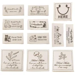 【人気商品】英文 Handmade ポーチ/衣類/帽子などに飾り 手芸 手作り 縫製 DIY おしゃれ (B) かわいい コットン ネコ フラワー 猫 お花 ラベル ワッペン ロゴ 綿 12種セット タグ ハンドメイド用 LOYELEY